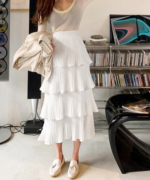 Miniministore（ミニミニストア）の「ティアードスカート プリーツ 韓国 春夏（スカート・レディース・ブラック/ホワイト/イエロー/グリーン/パープル・FREE）」の8枚目の写真