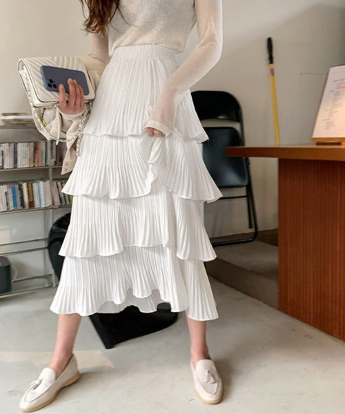 Miniministore（ミニミニストア）の「ティアードスカート プリーツ 韓国 春夏（スカート・レディース・ブラック/ホワイト/イエロー/グリーン/パープル・FREE）」の9枚目の写真