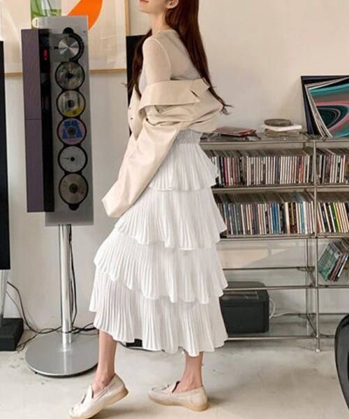 Miniministore（ミニミニストア）の「ティアードスカート プリーツ 韓国 春夏（スカート・レディース・ブラック/ホワイト/イエロー/グリーン/パープル・FREE）」の10枚目の写真