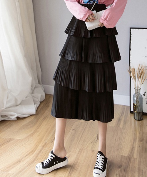 Miniministore（ミニミニストア）の「ティアードスカート プリーツ 韓国 春夏（スカート・レディース・ブラック/ホワイト/イエロー/グリーン/パープル・FREE）」の11枚目の写真