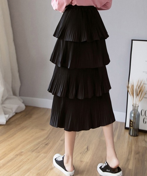 Miniministore（ミニミニストア）の「ティアードスカート プリーツ 韓国 春夏（スカート・レディース・ブラック/ホワイト/イエロー/グリーン/パープル・FREE）」の12枚目の写真