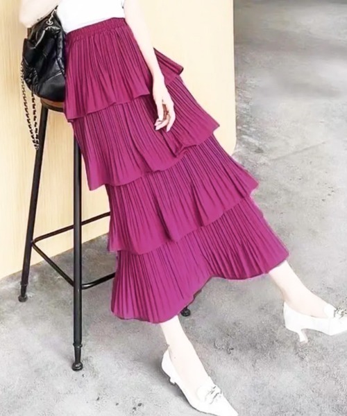 Miniministore（ミニミニストア）の「ティアードスカート プリーツ 韓国 春夏（スカート・レディース・ブラック/ホワイト/イエロー/グリーン/パープル・FREE）」の13枚目の写真