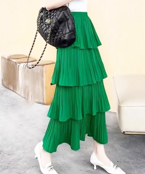 Miniministore（ミニミニストア）の「ティアードスカート プリーツ 韓国 春夏（スカート・レディース・ブラック/ホワイト/イエロー/グリーン/パープル・FREE）」の14枚目の写真