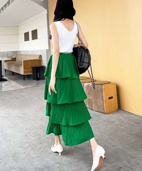 Miniministore（ミニミニストア）の「ティアードスカート プリーツ 韓国 春夏（スカート・レディース・ブラック/ホワイト/イエロー/グリーン/パープル・FREE）」の15枚目の写真