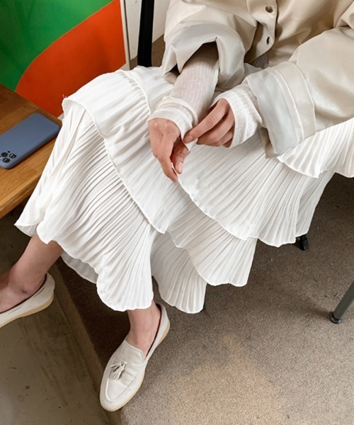 Miniministore（ミニミニストア）の「ティアードスカート プリーツ 韓国 春夏（スカート・レディース・ブラック/ホワイト/イエロー/グリーン/パープル・FREE）」の17枚目の写真