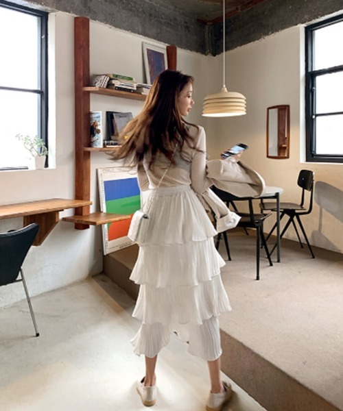 Miniministore（ミニミニストア）の「ティアードスカート プリーツ 韓国 春夏（スカート・レディース・ブラック/ホワイト/イエロー/グリーン/パープル・FREE）」の18枚目の写真