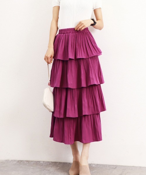 Miniministore（ミニミニストア）の「ティアードスカート プリーツ 韓国 春夏（スカート・レディース・ブラック/ホワイト/イエロー/グリーン/パープル・FREE）」の19枚目の写真