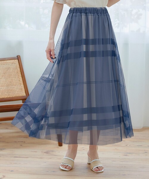 Tiaclasse（ティアクラッセ）の「チュールレースチェックスカート（スカート・レディース・アイボリー/ブラック/ブルー・L/M）」の3枚目の写真