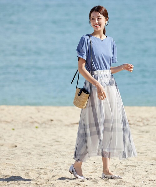 Tiaclasse（ティアクラッセ）の「チュールレースチェックスカート（スカート・レディース・アイボリー/ブラック/ブルー・L/M）」の2枚目の写真