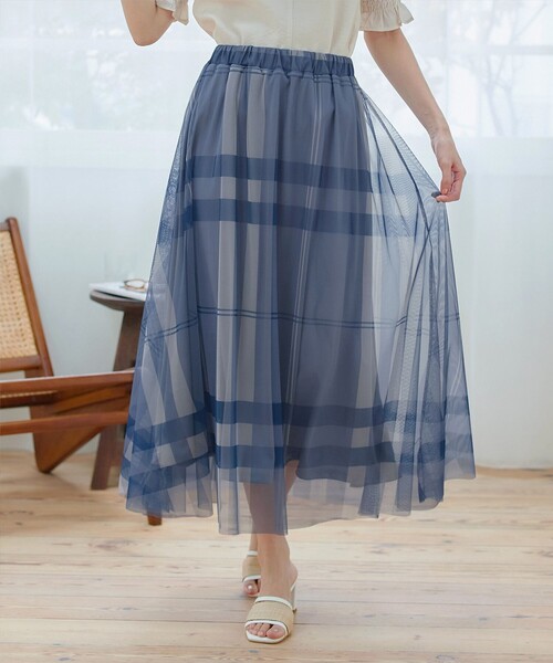 Tiaclasse（ティアクラッセ）の「チュールレースチェックスカート（スカート・レディース・アイボリー/ブラック/ブルー・L/M）」の10枚目の写真