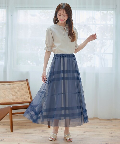 Tiaclasse（ティアクラッセ）の「チュールレースチェックスカート（スカート・レディース・アイボリー/ブラック/ブルー・L/M）」の12枚目の写真