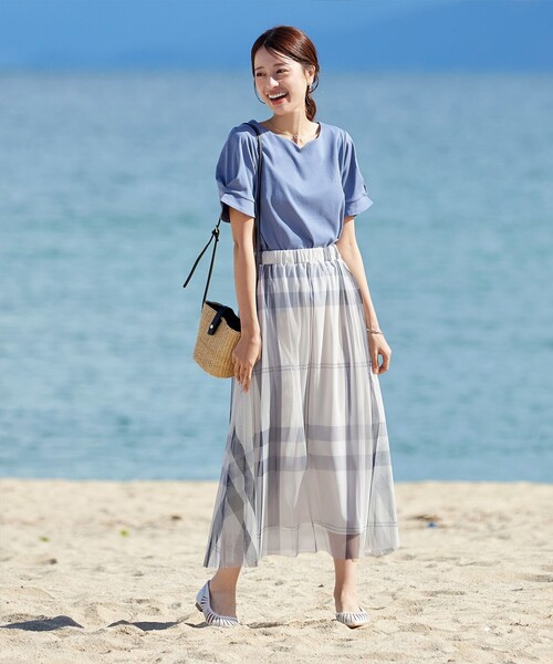 Tiaclasse（ティアクラッセ）の「チュールレースチェックスカート（スカート・レディース・アイボリー/ブラック/ブルー・L/M）」の15枚目の写真