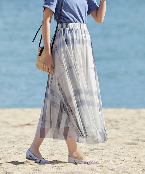 Tiaclasse（ティアクラッセ）の「チュールレースチェックスカート（スカート・レディース・アイボリー/ブラック/ブルー・L/M）」の16枚目の写真