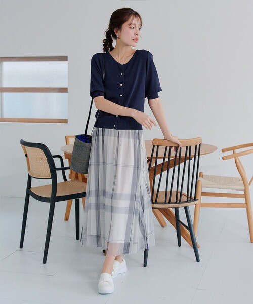 Tiaclasse（ティアクラッセ）の「チュールレースチェックスカート（スカート・レディース・アイボリー/ブラック/ブルー・L/M）」の19枚目の写真