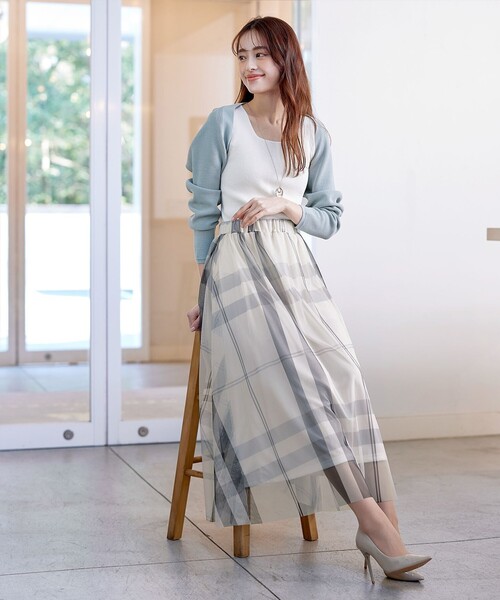 Tiaclasse（ティアクラッセ）の「チュールレースチェックスカート（スカート・レディース・アイボリー/ブラック/ブルー・L/M）」の21枚目の写真