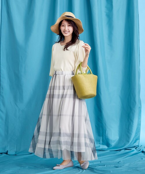 Tiaclasse（ティアクラッセ）の「チュールレースチェックスカート（スカート・レディース・アイボリー/ブラック/ブルー・L/M）」の6枚目の写真