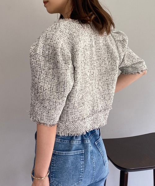 one after another NICE CLAUP(ワンアフターアナザーナイスクラップ)の「【高見え】半袖ツイードジャケット/WEB限定カラーあり(テーラードジャケット・レディース・ブラック系その他/アイボリー/ピンク/ミント・FREE)」の7枚目の写真