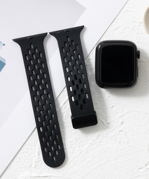 emonique(エモニーク)の「シリコン製 通気性良いメッシュ Apple Watch バンド スマートウォッチバンド【38/40/41/42/44/45/49mm対応】(デジタル腕時計・メンズ・イエロー/グレイッシュベージュ/ライトブルー/ライラック/ブラック/ネイビー/ミント/ターコイズブルー/グレー/ダークグリーン/ライトグレー/グリーン/ワインレッド/ピンク/レッド/ホワイト/パープル/オレンジ・42/38)」の2枚目の写真