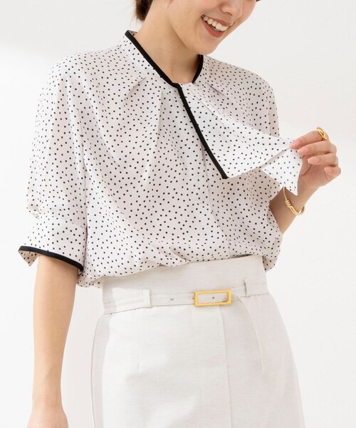 新品　NOLLEY'S ウォッシャブルボウタイ風取り外しブラウス オフィス NOLLEY'S シャツ ブラウス ウォッシャブルボウタイ風取り外し