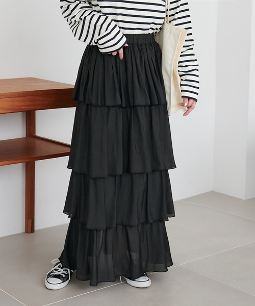 DISCOAT（ディスコート）の「【WEB限定】細見えティアードスカート（スカート・レディース・ブラック/オフホワイト/ライトグレー・FREE）」の9枚目の写真