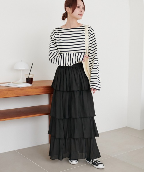 DISCOAT（ディスコート）の「【WEB限定】細見えティアードスカート（スカート・レディース・ブラック/オフホワイト/ライトグレー・FREE）」の11枚目の写真