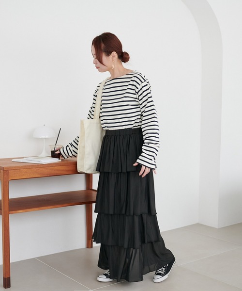 DISCOAT（ディスコート）の「【WEB限定】細見えティアードスカート（スカート・レディース・ブラック/オフホワイト/ライトグレー・FREE）」の12枚目の写真