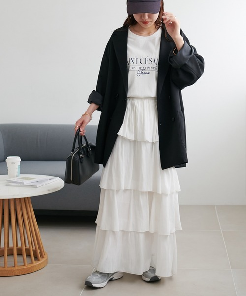 DISCOAT（ディスコート）の「【WEB限定】細見えティアードスカート（スカート・レディース・ブラック/オフホワイト/ライトグレー・FREE）」の7枚目の写真