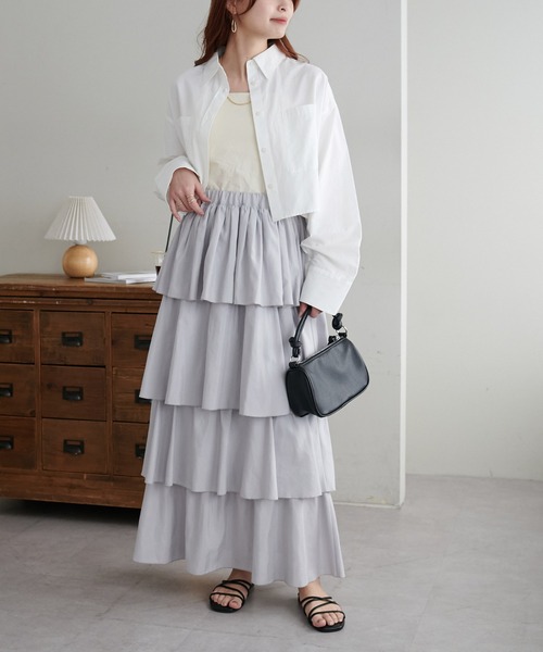 DISCOAT（ディスコート）の「【WEB限定】細見えティアードスカート（スカート・レディース・ブラック/オフホワイト/ライトグレー・FREE）」の16枚目の写真