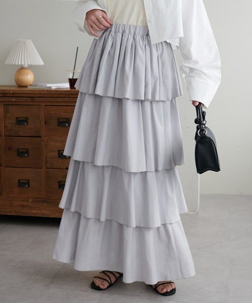 DISCOAT（ディスコート）の「【WEB限定】細見えティアードスカート（スカート・レディース・ブラック/オフホワイト/ライトグレー・FREE）」の15枚目の写真