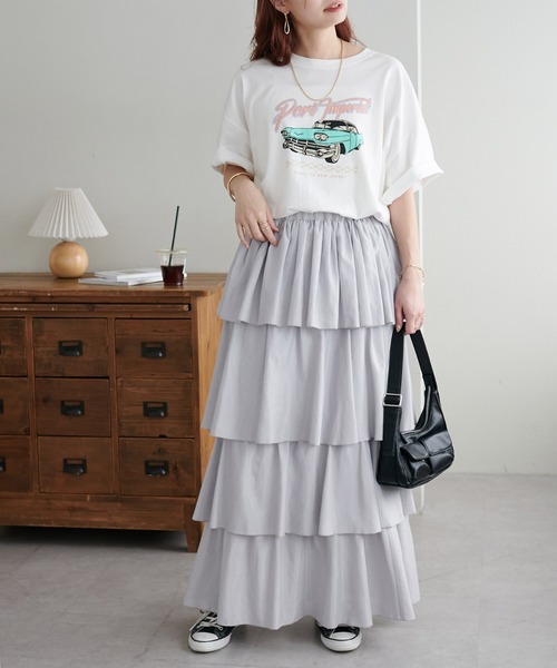 DISCOAT（ディスコート）の「【WEB限定】細見えティアードスカート（スカート・レディース・ブラック/オフホワイト/ライトグレー・FREE）」の17枚目の写真