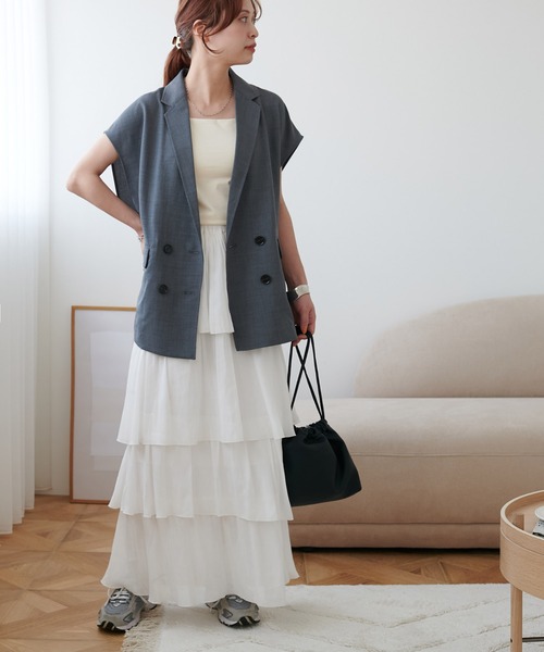 DISCOAT（ディスコート）の「【WEB限定】細見えティアードスカート（スカート・レディース・ブラック/オフホワイト/ライトグレー・FREE）」の21枚目の写真