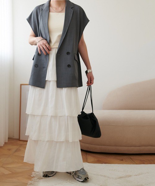 DISCOAT（ディスコート）の「【WEB限定】細見えティアードスカート（スカート・レディース・ブラック/オフホワイト/ライトグレー・FREE）」の22枚目の写真