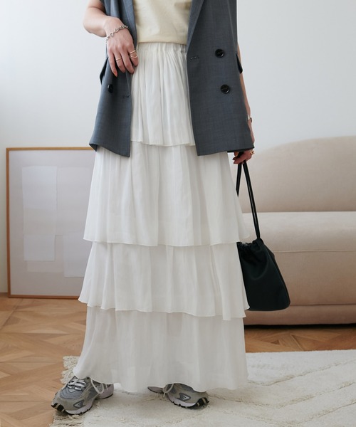DISCOAT（ディスコート）の「【WEB限定】細見えティアードスカート（スカート・レディース・ブラック/オフホワイト/ライトグレー・FREE）」の20枚目の写真