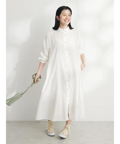 CRAFT STANDARD BOUTIQUE(クラフトスタンダードブティック)の「インド綿Aラインシャツワンピース(シャツワンピース・レディース・オフホワイト/ブラック/サックスブルー・FREE)」の18枚目の写真