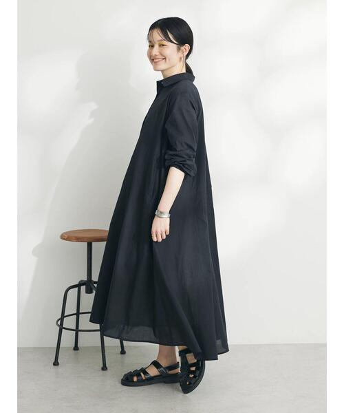CRAFT STANDARD BOUTIQUE(クラフトスタンダードブティック)の「インド綿Aラインシャツワンピース(シャツワンピース・レディース・オフホワイト/ブラック/サックスブルー・FREE)」の6枚目の写真