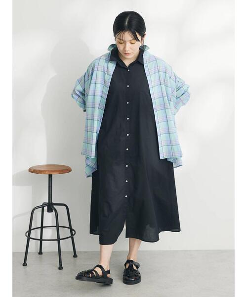 CRAFT STANDARD BOUTIQUE(クラフトスタンダードブティック)の「インド綿Aラインシャツワンピース(シャツワンピース・レディース・オフホワイト/ブラック/サックスブルー・FREE)」の8枚目の写真