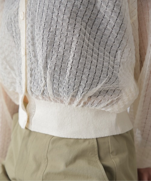 FREE'S MART（フリーズマート）の「前後2WAYシアーチェックボリュームスリーブカーディガン（カーディガン/ボレロ・レディース・ブラック/ホワイト/グリーン・FREE）」の19枚目の写真