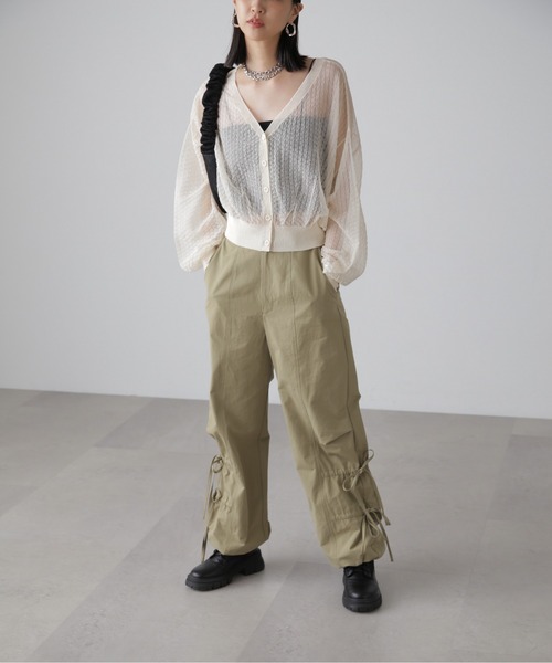 FREE'S MART（フリーズマート）の「前後2WAYシアーチェックボリュームスリーブカーディガン（カーディガン/ボレロ・レディース・ブラック/ホワイト/グリーン・FREE）」の11枚目の写真