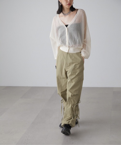 FREE'S MART（フリーズマート）の「前後2WAYシアーチェックボリュームスリーブカーディガン（カーディガン/ボレロ・レディース・ブラック/ホワイト/グリーン・FREE）」の12枚目の写真