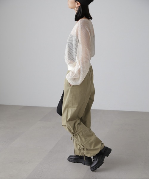 FREE'S MART（フリーズマート）の「前後2WAYシアーチェックボリュームスリーブカーディガン（カーディガン/ボレロ・レディース・ブラック/ホワイト/グリーン・FREE）」の13枚目の写真