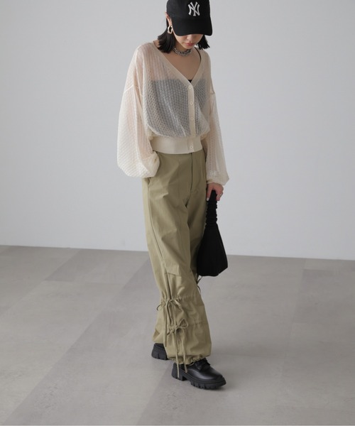 FREE'S MART（フリーズマート）の「前後2WAYシアーチェックボリュームスリーブカーディガン（カーディガン/ボレロ・レディース・ブラック/ホワイト/グリーン・FREE）」の14枚目の写真