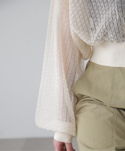 FREE'S MART（フリーズマート）の「前後2WAYシアーチェックボリュームスリーブカーディガン（カーディガン/ボレロ・レディース・ブラック/ホワイト/グリーン・FREE）」の21枚目の写真