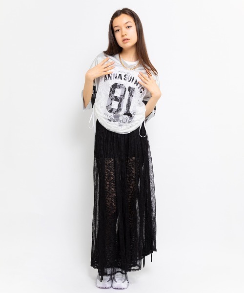 ANNA SUI NYC ボタニカルモチーフ レース ドロスト ドレープスカート 【SP】