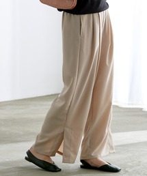 リネンライク裾スリットワイドパンツ