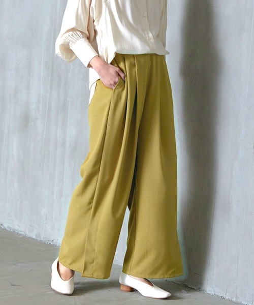 itto...(イット)の「リネンライク裾スリットワイドパンツ(スラックス・レディース・ベージュ/カーキ/イエロー・M/L)」の3枚目の写真