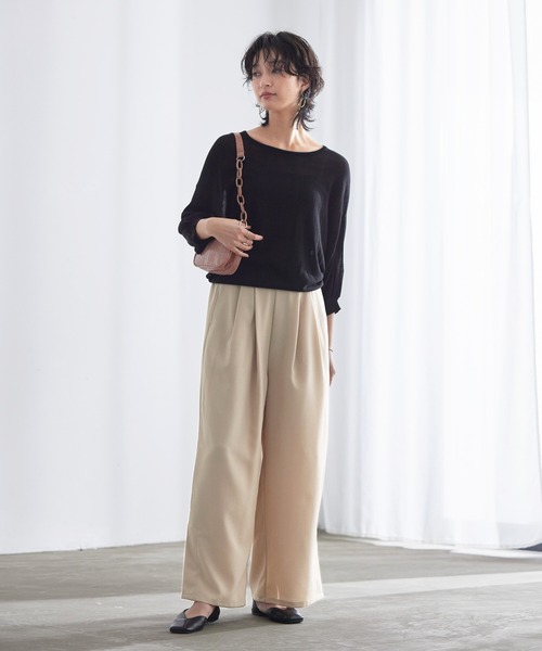 itto...(イット)の「リネンライク裾スリットワイドパンツ(スラックス・レディース・ベージュ/カーキ/イエロー・M/L)」の7枚目の写真