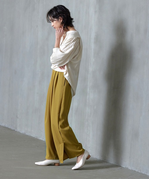 itto...(イット)の「リネンライク裾スリットワイドパンツ(スラックス・レディース・ベージュ/カーキ/イエロー・M/L)」の18枚目の写真
