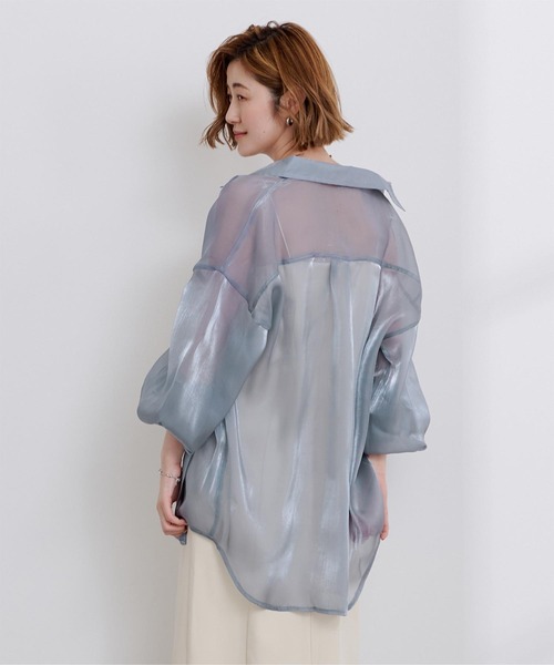 UR'S（ユアーズ）の「オーガンジーベーシックシャツ（シャツ/ブラウス・レディース・オフホワイト/グレー/ブラック・M）」の3枚目の写真