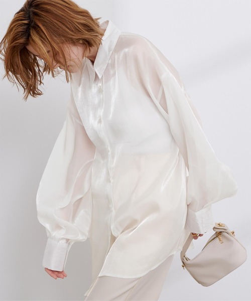 UR'S（ユアーズ）の「オーガンジーベーシックシャツ（シャツ/ブラウス・レディース・オフホワイト/グレー/ブラック・M）」の5枚目の写真