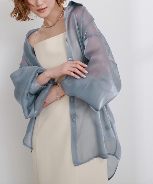 UR'S（ユアーズ）の「オーガンジーベーシックシャツ（シャツ/ブラウス・レディース・オフホワイト/グレー/ブラック・M）」の11枚目の写真